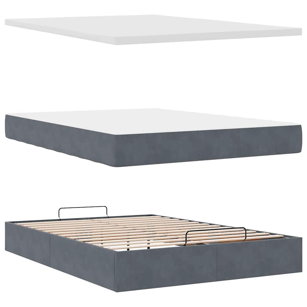vidaXL Ottoman-Bett mit Matratze Dunkelgrau 140x200 cm Samt