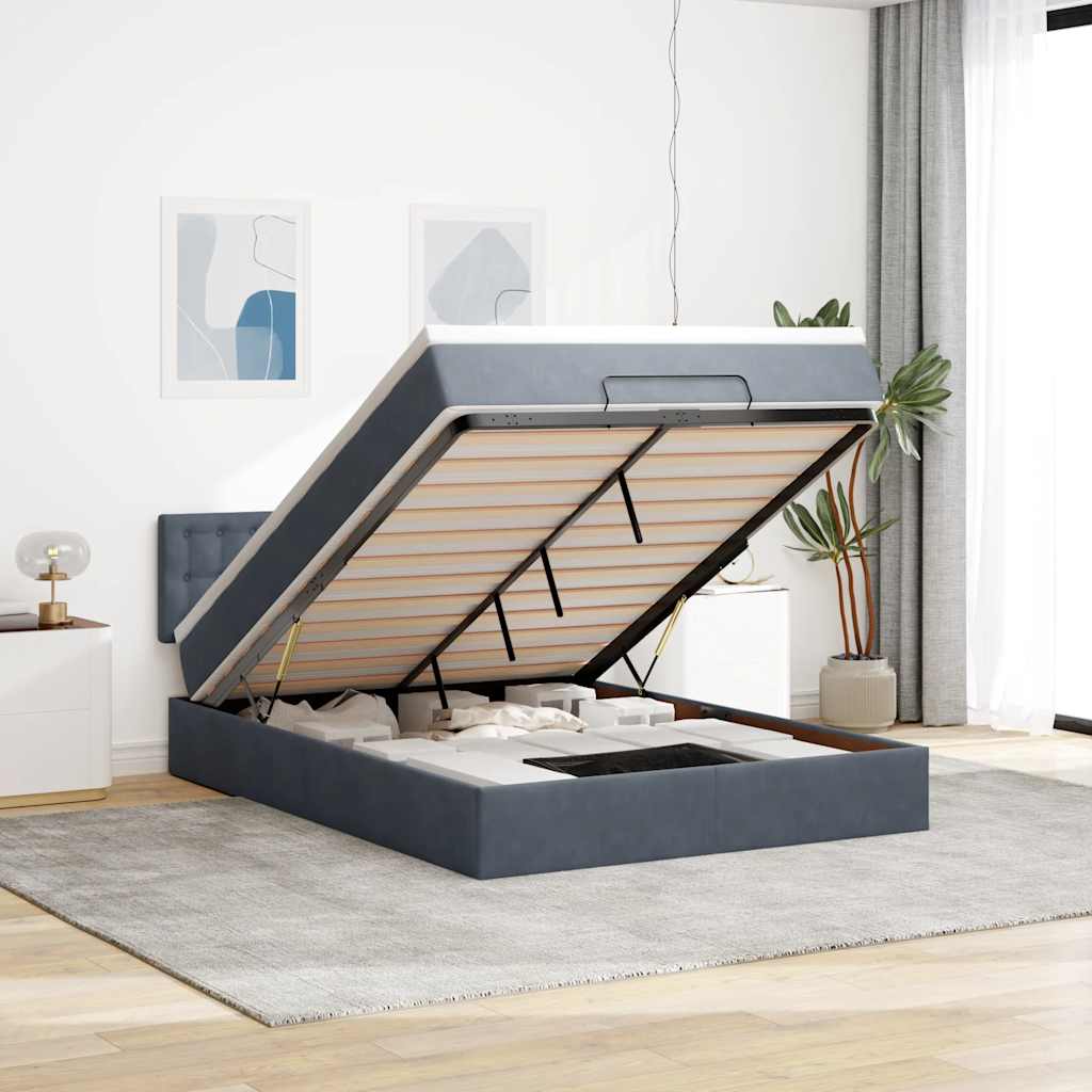vidaXL Ottoman-Bett mit Matratze Dunkelgrau 140x200 cm Samt