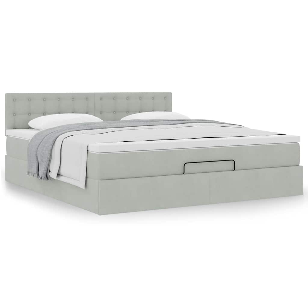 vidaXL Ottoman-Bett mit Matratze Hellgrau 160x200 cm Samt