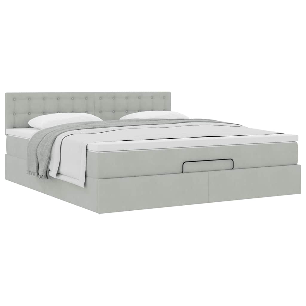 vidaXL Ottoman-Bett mit Matratze Hellgrau 160x200 cm Samt