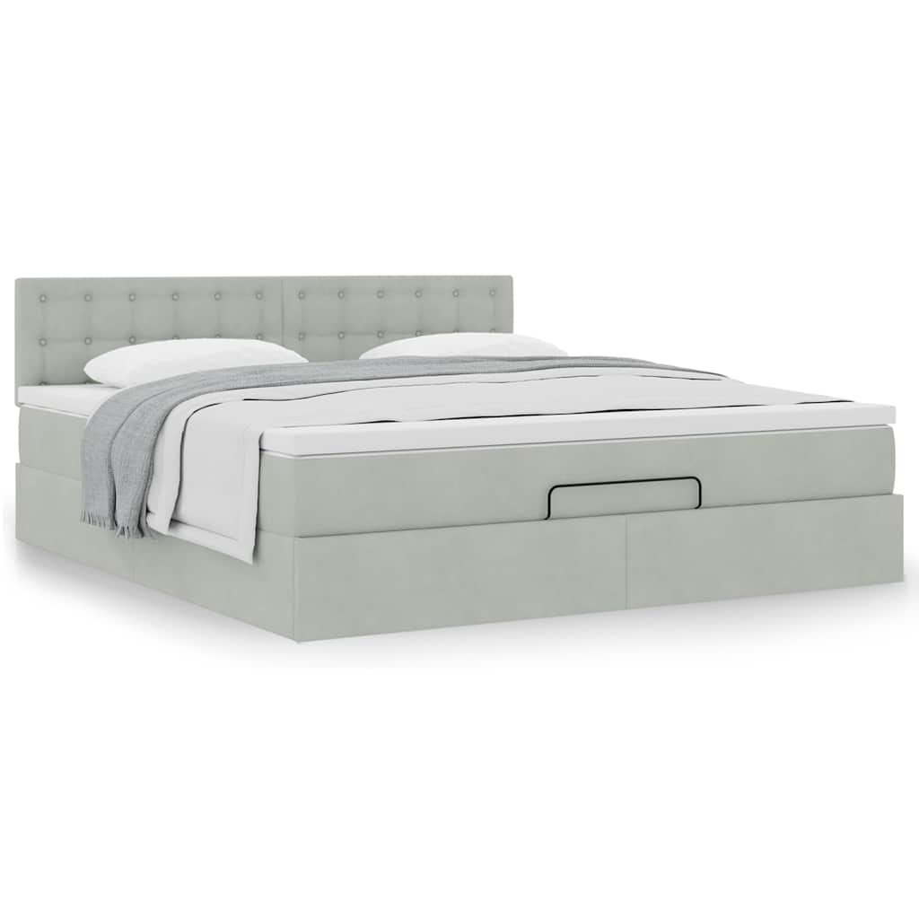 vidaXL Ottoman-Bett mit Matratze Hellgrau 180x200 cm Samt