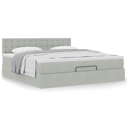 vidaXL Ottoman-Bett mit Matratze Hellgrau 180x200 cm Samt