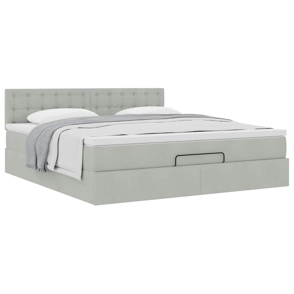 vidaXL Ottoman-Bett mit Matratze Hellgrau 180x200 cm Samt