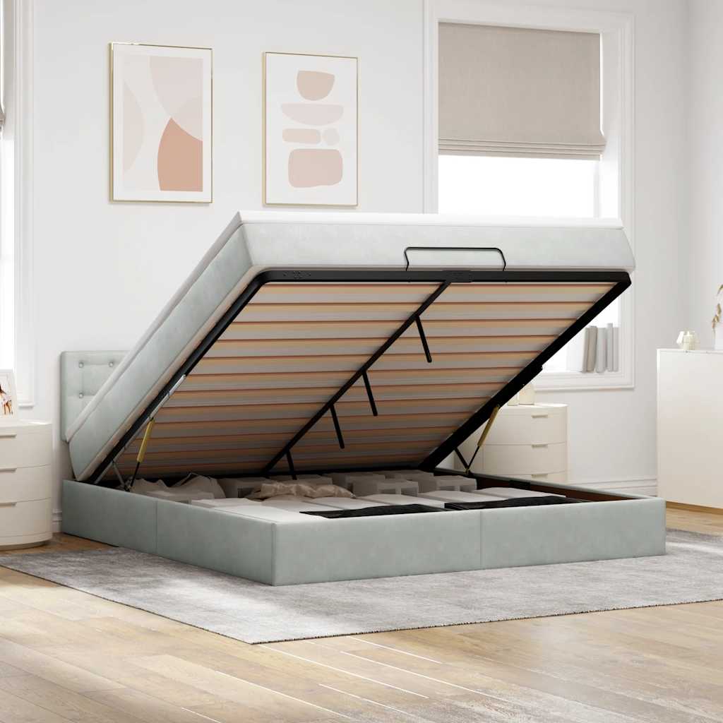 vidaXL Ottoman-Bett mit Matratze Hellgrau 180x200 cm Samt