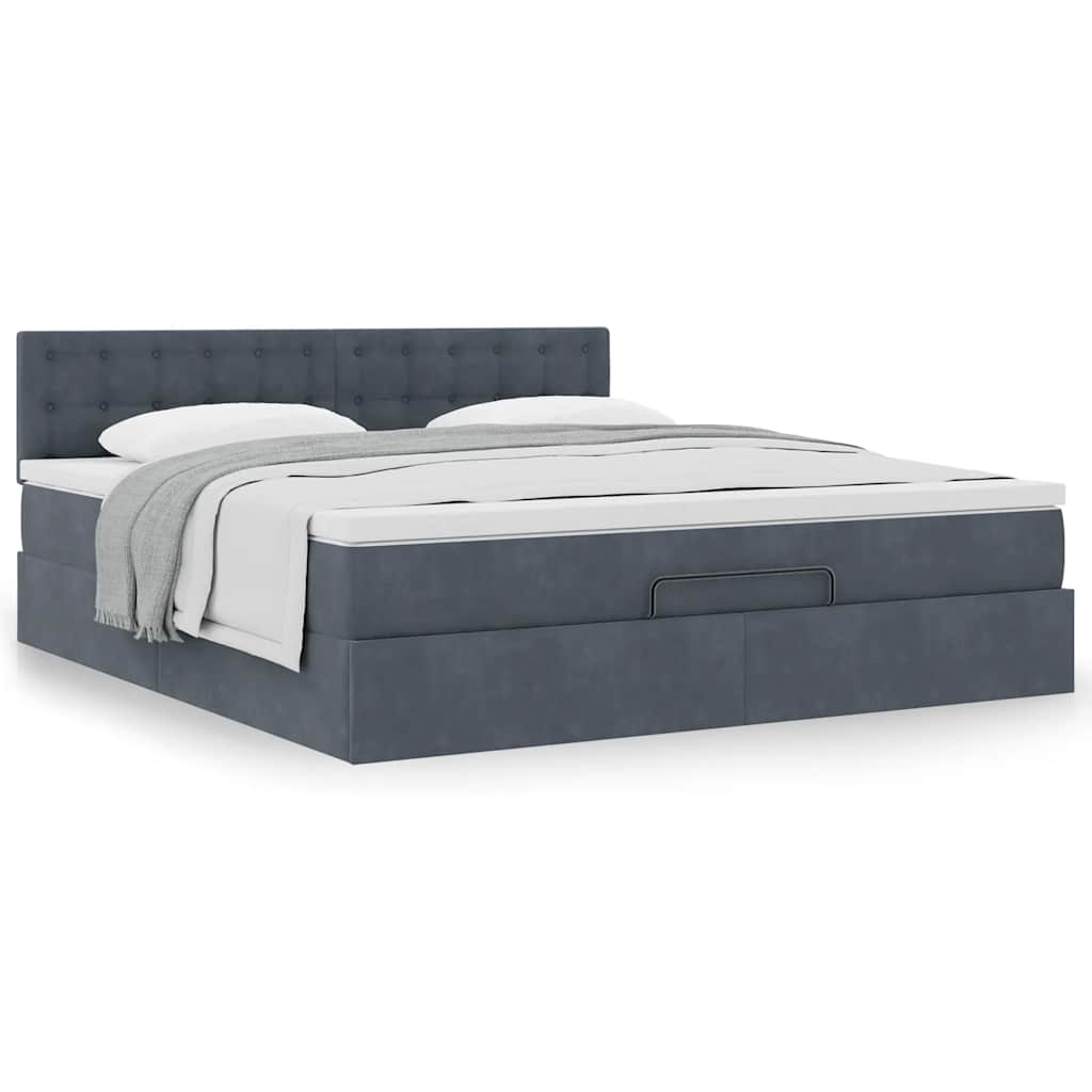 vidaXL Ottoman-Bett mit Matratze Dunkelgrau 180x200 cm Samt
