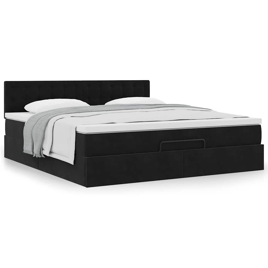 vidaXL Ottoman-Bett mit Matratze Schwarz 180x200 cm Samt