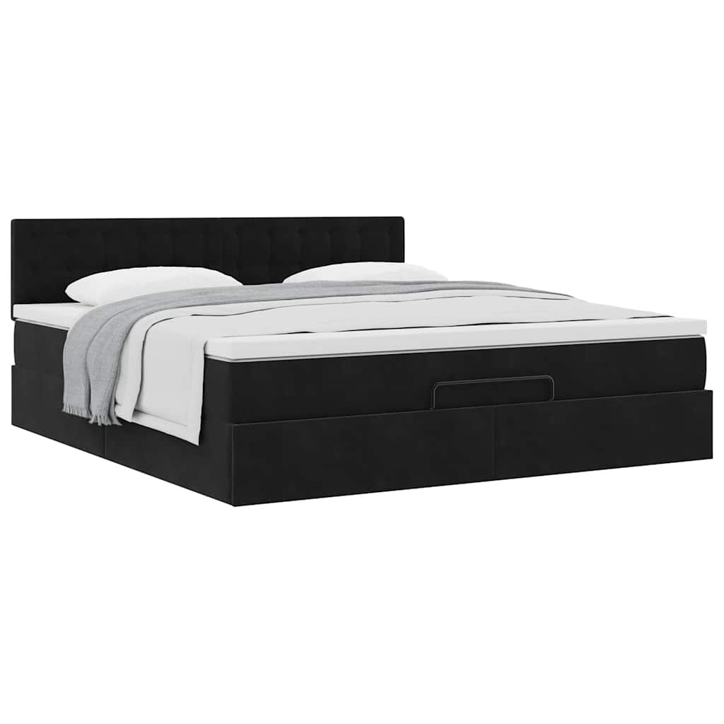 vidaXL Ottoman-Bett mit Matratze Schwarz 180x200 cm Samt