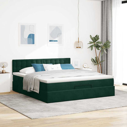 vidaXL Ottoman-Bett mit Matratze Dunkelgrün 180x200 cm Samt