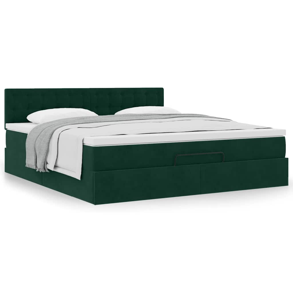vidaXL Ottoman-Bett mit Matratze Dunkelgrün 180x200 cm Samt