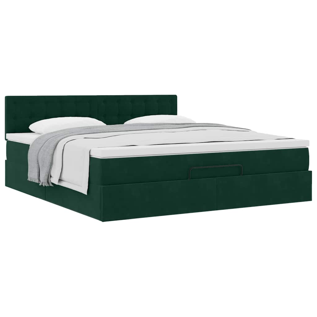 vidaXL Ottoman-Bett mit Matratze Dunkelgrün 180x200 cm Samt