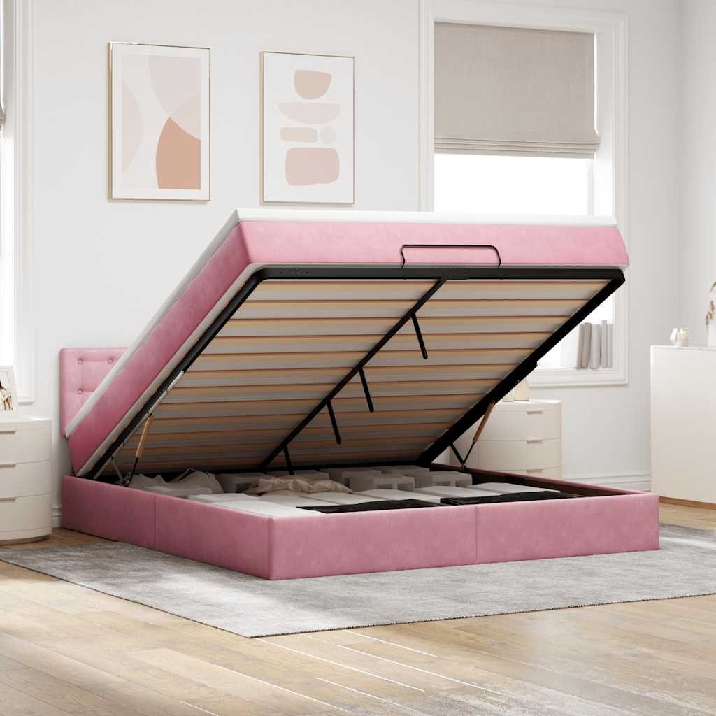 vidaXL Ottoman-Bett mit Matratze Rosa 180x200 cm Samt
