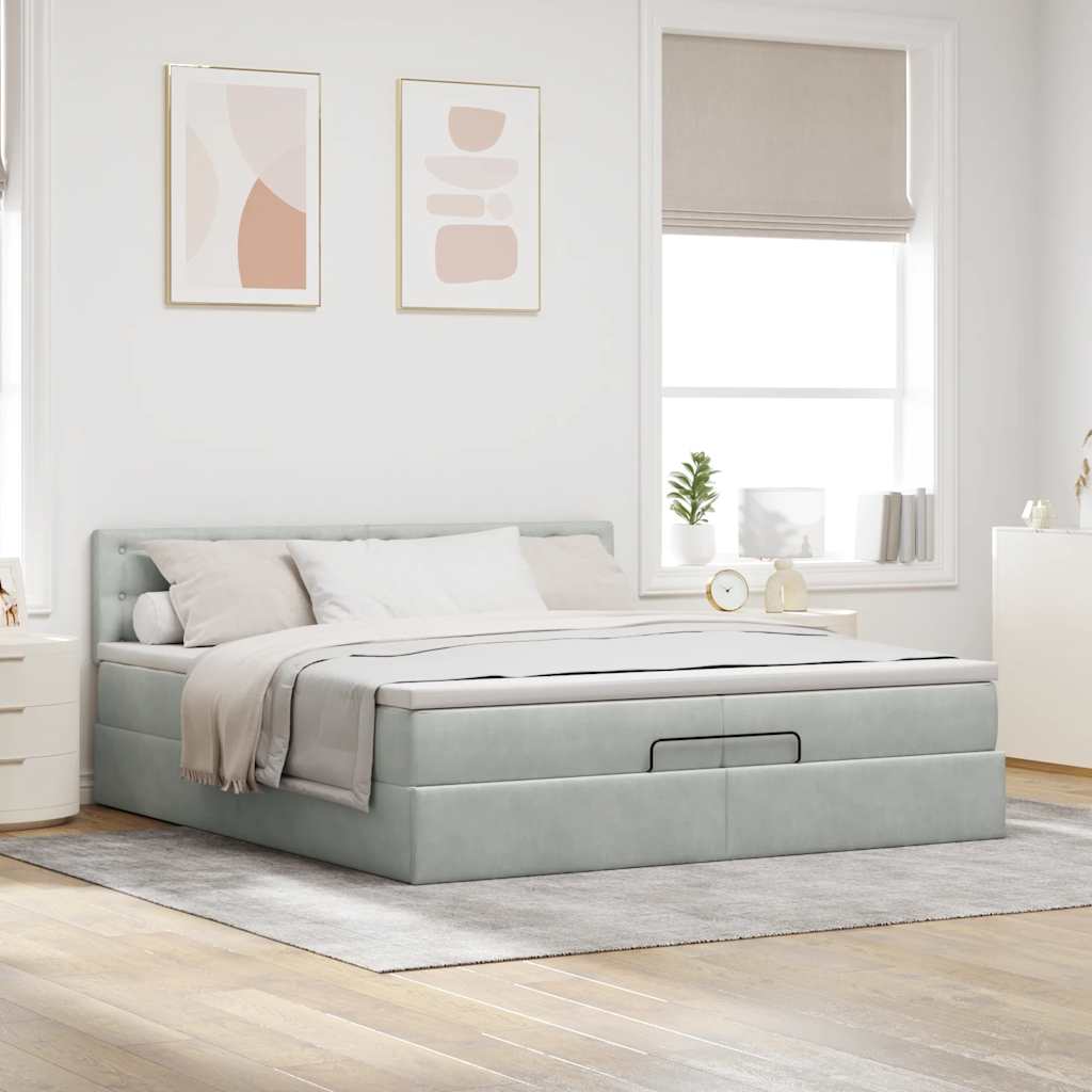 vidaXL Ottoman-Bett mit Matratze Hellgrau 200x200 cm Samt