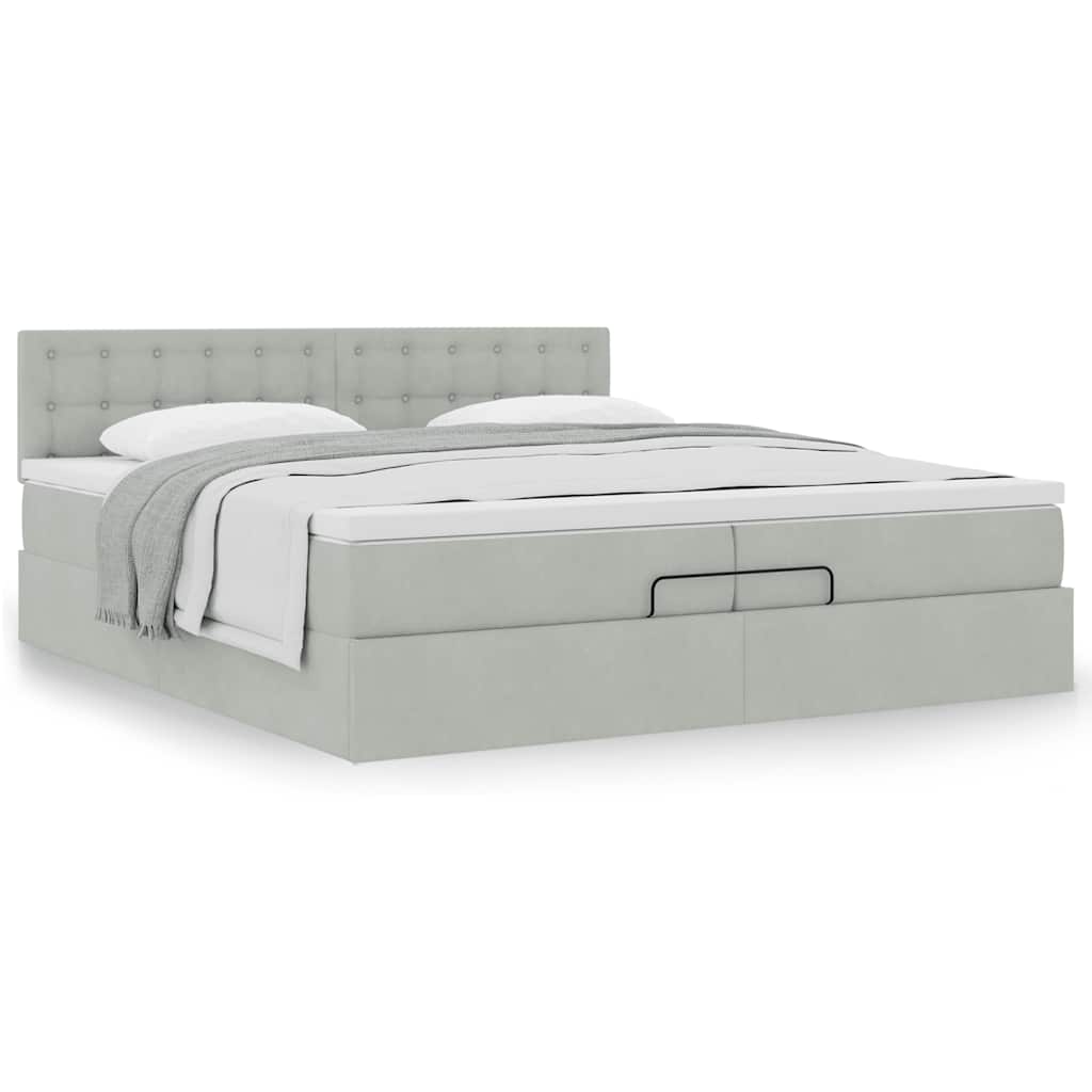 vidaXL Ottoman-Bett mit Matratze Hellgrau 200x200 cm Samt