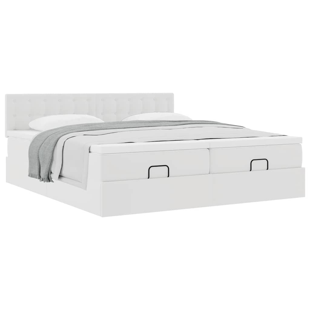 vidaXL Ottoman-Bett mit Matratzen Weiß 160x200 cm Kunstleder