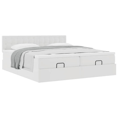 vidaXL Ottoman-Bett mit Matratzen Weiß 160x200 cm Kunstleder