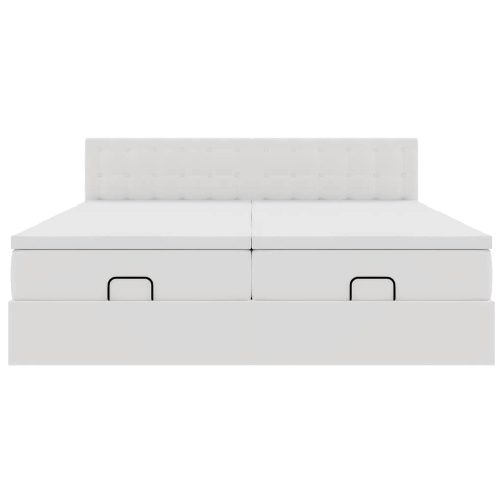 vidaXL Ottoman-Bett mit Matratzen Weiß 160x200 cm Kunstleder