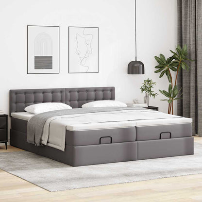 vidaXL Ottoman-Bett mit Matratzen Grau 160x200 cm Kunstleder