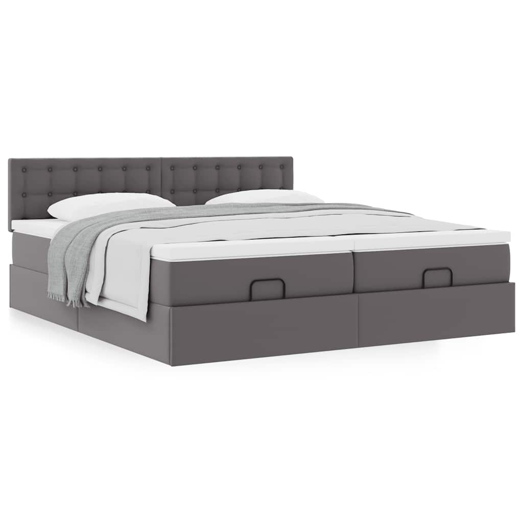 vidaXL Ottoman-Bett mit Matratzen Grau 160x200 cm Kunstleder