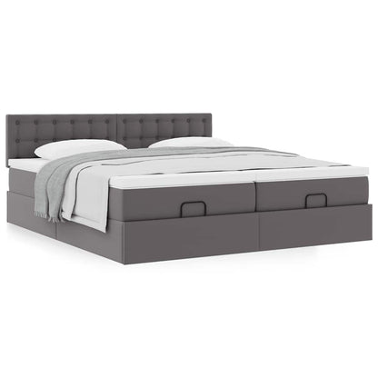 vidaXL Ottoman-Bett mit Matratzen Grau 160x200 cm Kunstleder