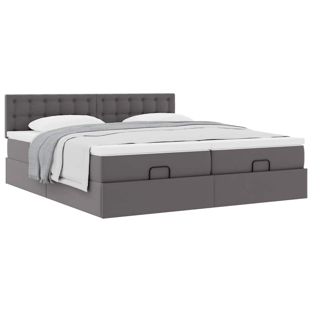 vidaXL Ottoman-Bett mit Matratzen Grau 160x200 cm Kunstleder