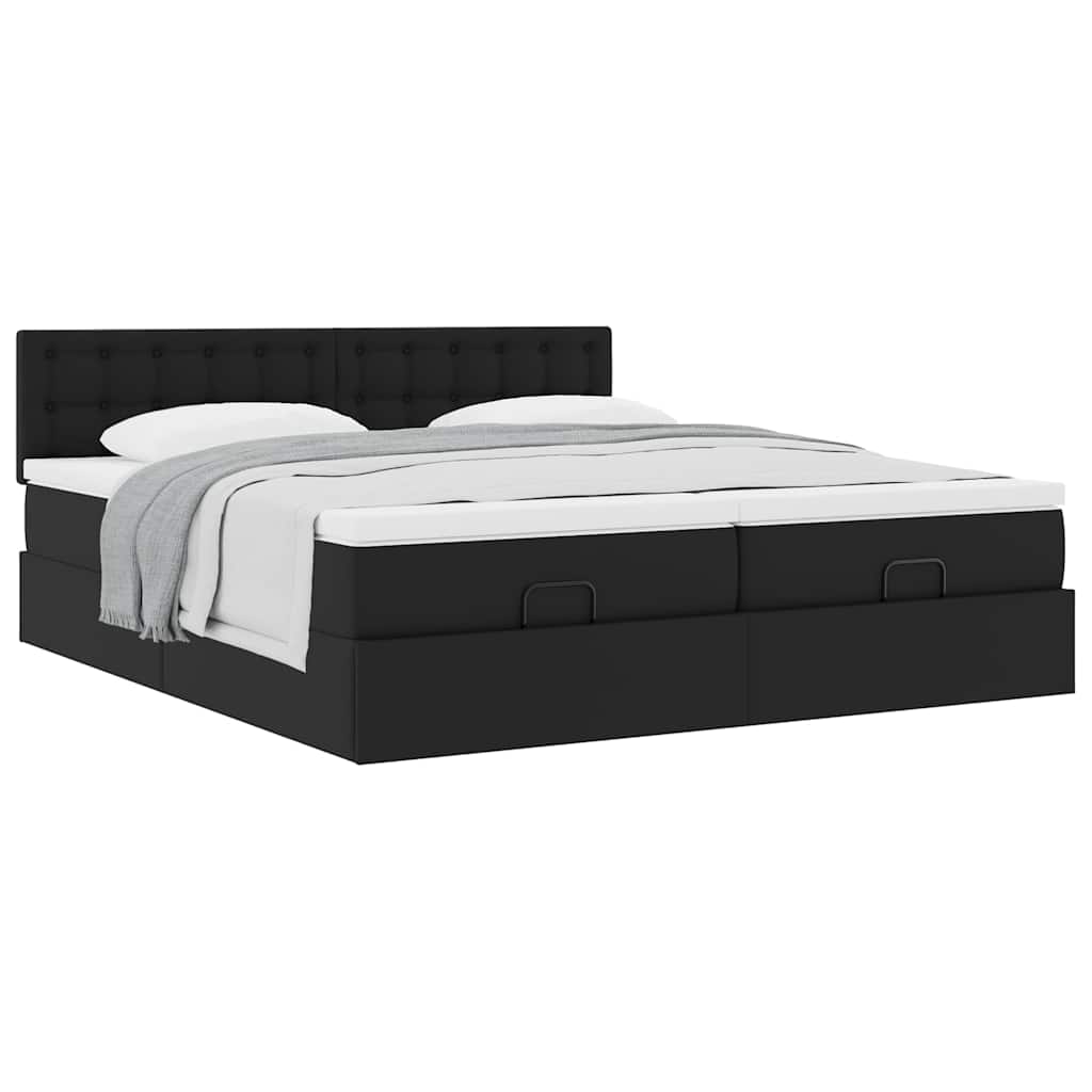 vidaXL Ottoman-Bett mit Matratzen Schwarz 180x200 cm Kunstleder