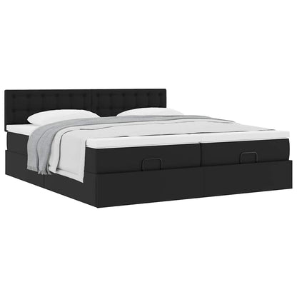 vidaXL Ottoman-Bett mit Matratzen Schwarz 180x200 cm Kunstleder