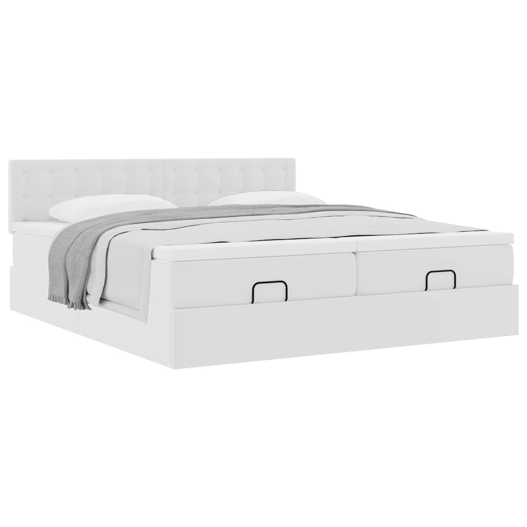 vidaXL Ottoman-Bett mit Matratzen Weiß 180x200 cm Kunstleder
