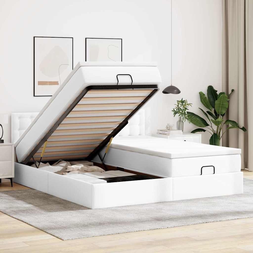 vidaXL Ottoman-Bett mit Matratzen Weiß 180x200 cm Kunstleder