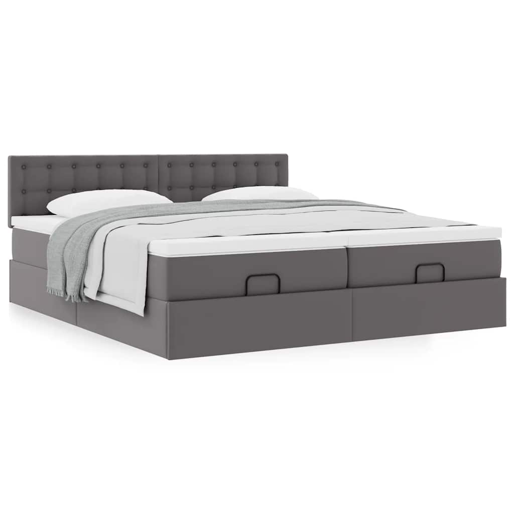 vidaXL Ottoman-Bett mit Matratzen Grau 180x200 cm Kunstleder