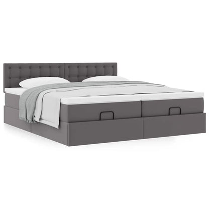 vidaXL Ottoman-Bett mit Matratzen Grau 180x200 cm Kunstleder