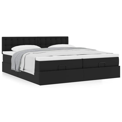 vidaXL Ottoman-Bett mit Matratzen Schwarz 200x200 cm Kunstleder