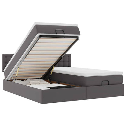 vidaXL Lit ottoman avec matelas Gris 200x200 cm Similicuir