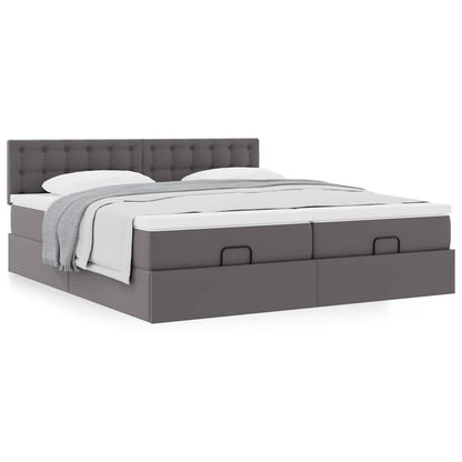 vidaXL Lit ottoman avec matelas Gris 200x200 cm Similicuir