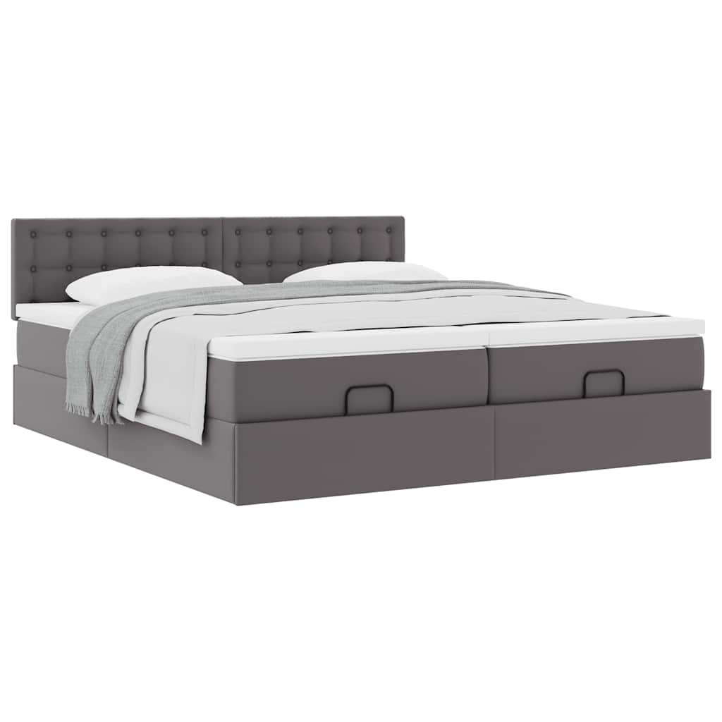 vidaXL Lit ottoman avec matelas Gris 200x200 cm Similicuir