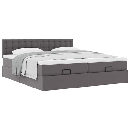 vidaXL Lit ottoman avec matelas Gris 200x200 cm Similicuir