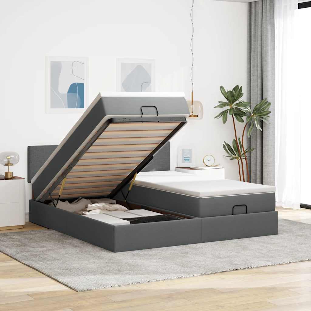 vidaXL Ottoman-Bett mit Matratzen Dunkelgrau 160x200 cm Stoff