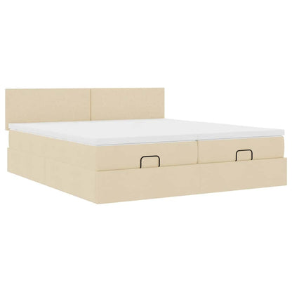 vidaXL Ottoman-Bett mit Matratzen Creme 160x200 cm Stoff