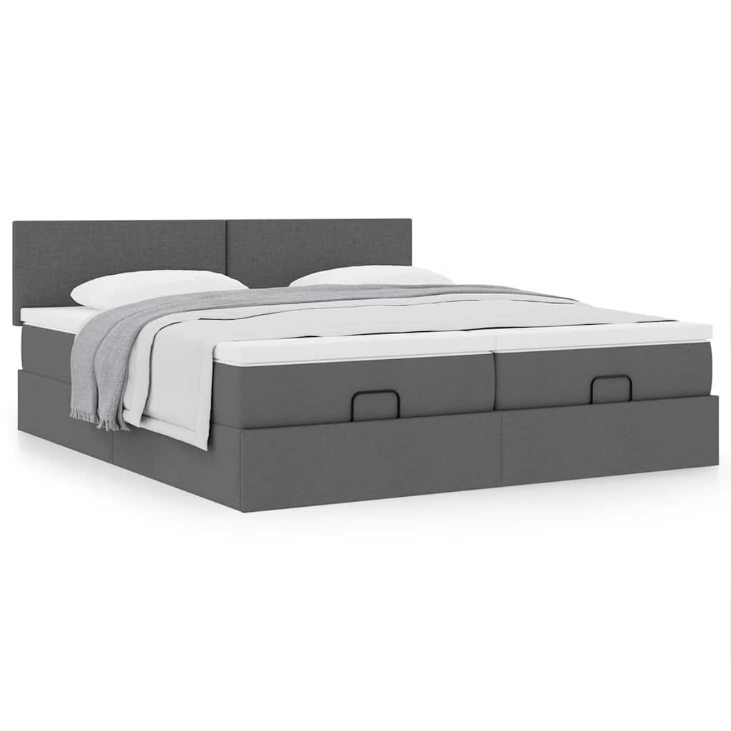 vidaXL Ottoman-Bett mit Matratzen Dunkelgrau 180x200 cm Stoff