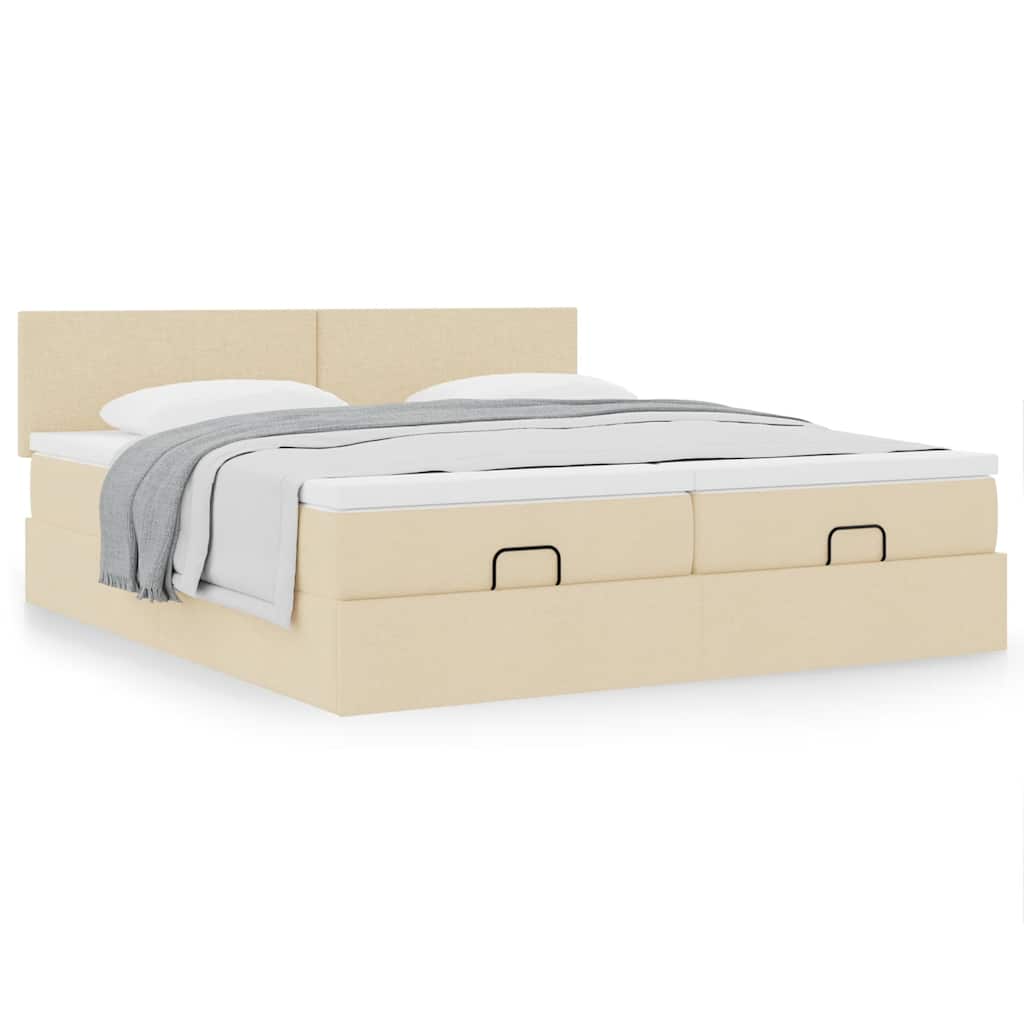 vidaXL Ottoman-Bett mit Matratzen Creme 180x200 cm Stoff