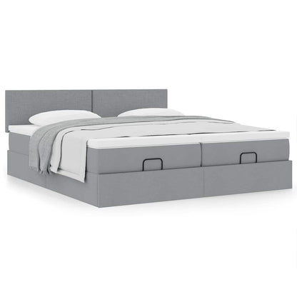 vidaXL Ottoman-Bett mit Matratzen Hellgrau 200x200 cm Stoff