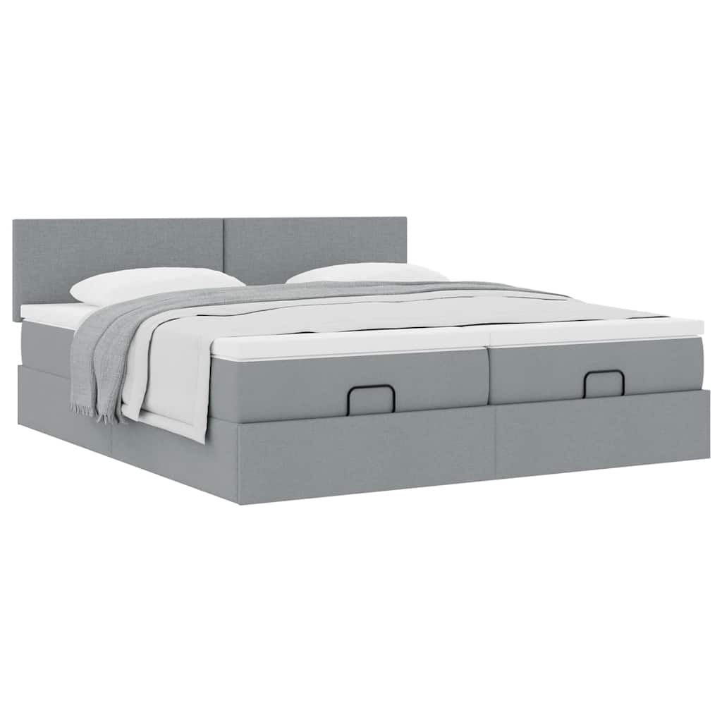 vidaXL Ottoman-Bett mit Matratzen Hellgrau 200x200 cm Stoff