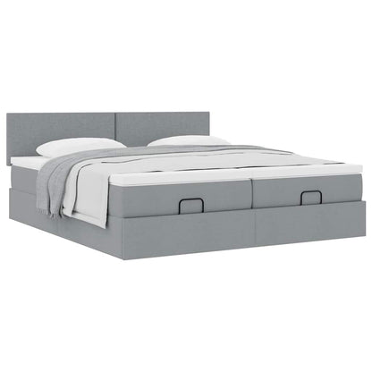 vidaXL Ottoman-Bett mit Matratzen Hellgrau 200x200 cm Stoff