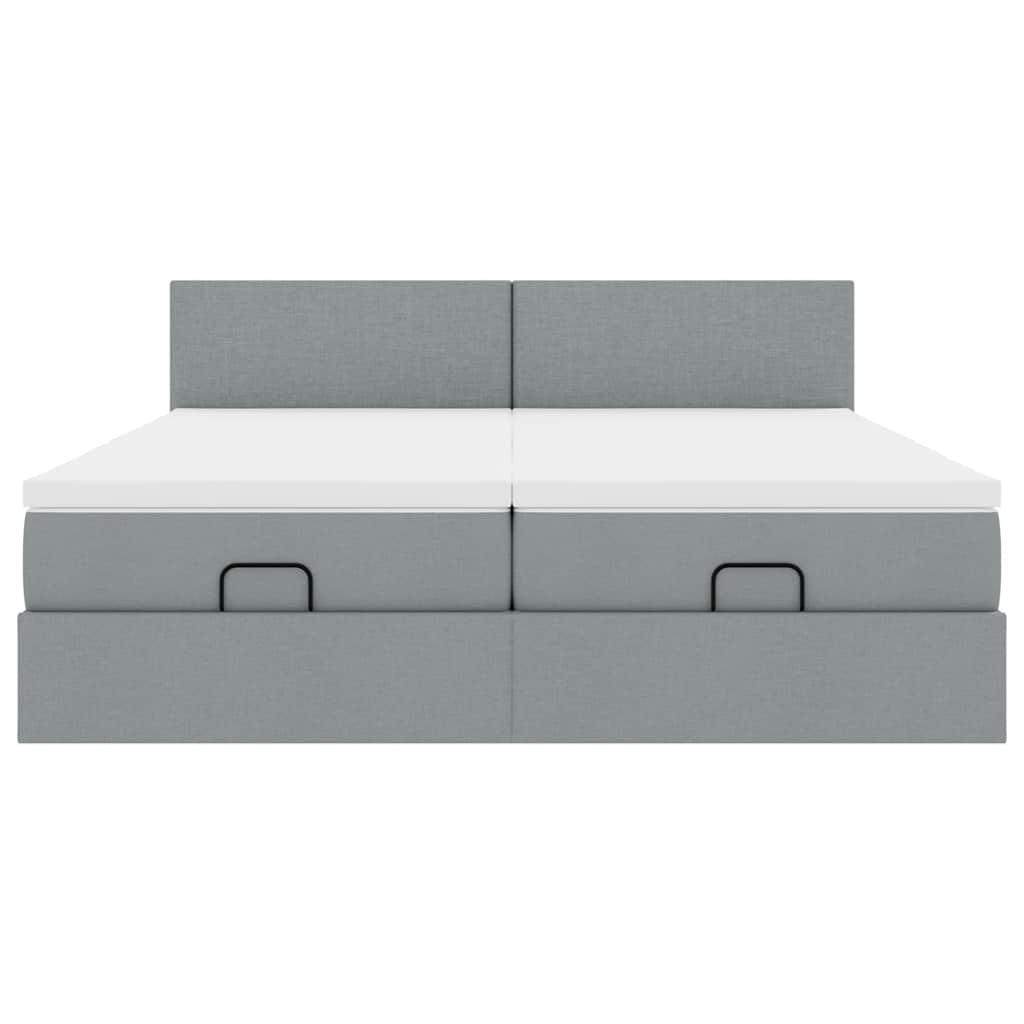 vidaXL Ottoman-Bett mit Matratzen Hellgrau 200x200 cm Stoff