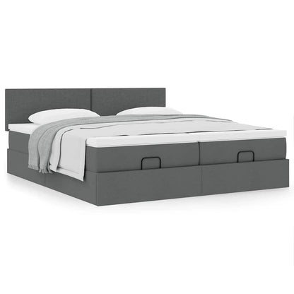 vidaXL Ottoman-Bett mit Matratzen Dunkelgrau 200x200 cm Stoff