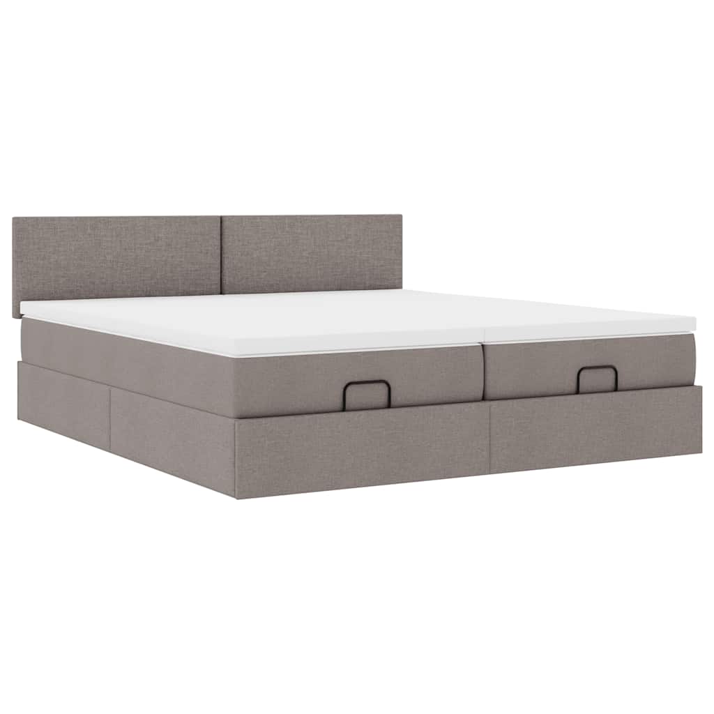 vidaXL Ottoman-Bett mit Matratzen Taupe 200x200 cm Stoff