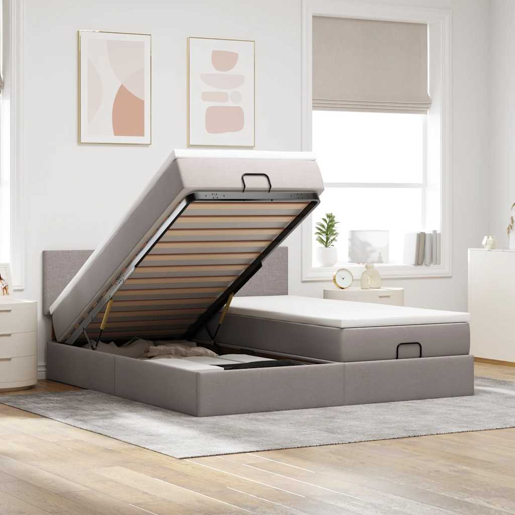 vidaXL Ottoman-Bett mit Matratzen Taupe 200x200 cm Stoff