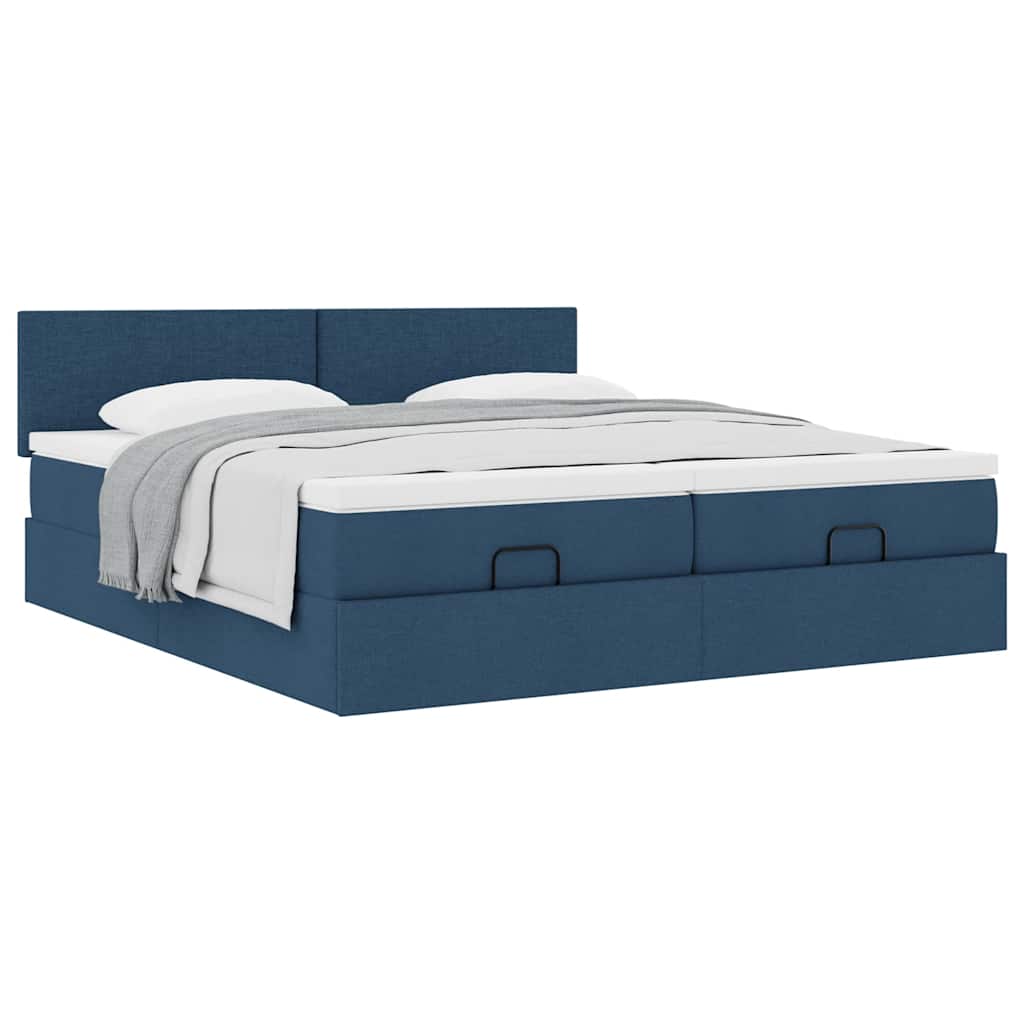 vidaXL Ottoman-Bett mit Matratzen Blau 200x200 cm Stoff