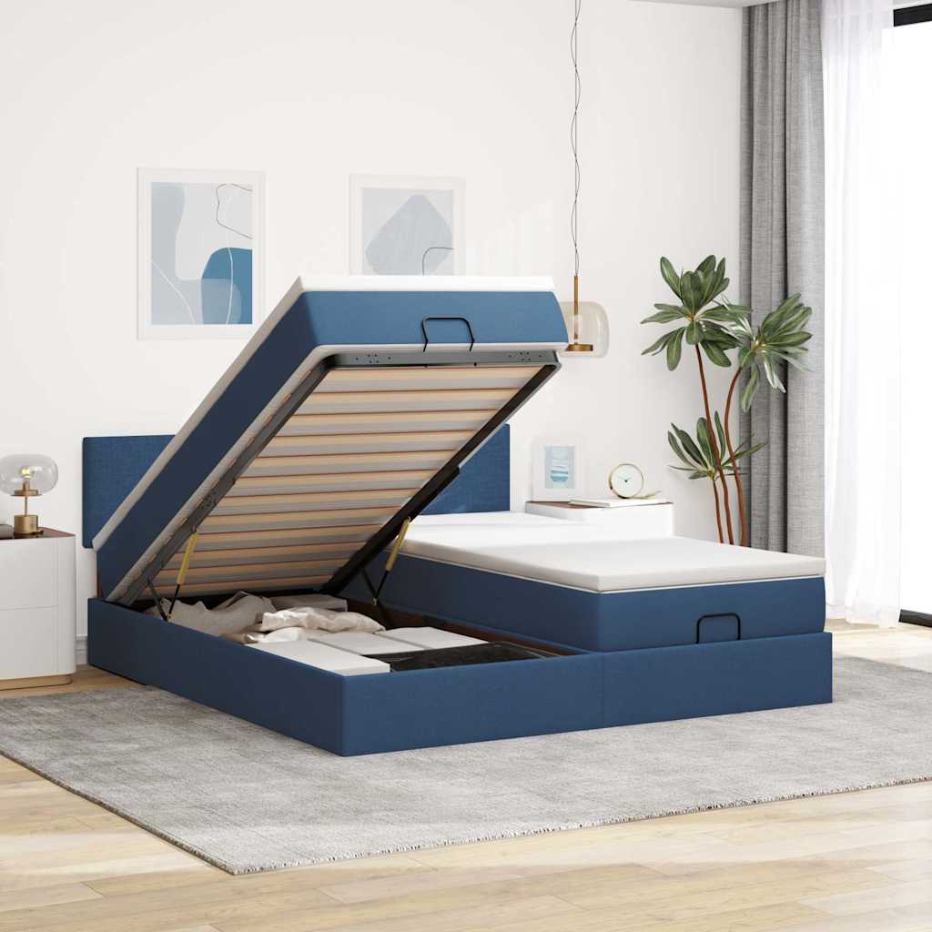 vidaXL Ottoman-Bett mit Matratzen Blau 200x200 cm Stoff