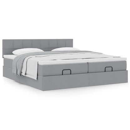 vidaXL Ottoman-Bett mit Matratzen Hellgrau 160x200 cm Stoff