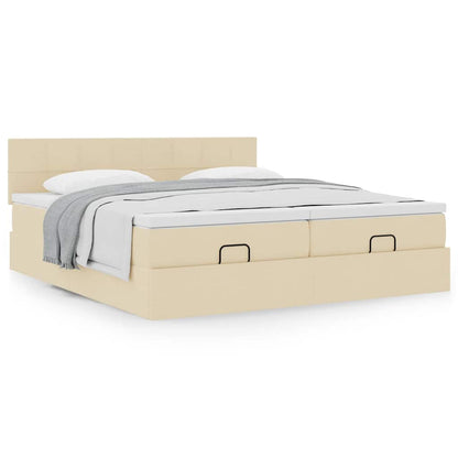 vidaXL Ottoman-Bett mit Matratzen Creme 160x200 cm Stoff